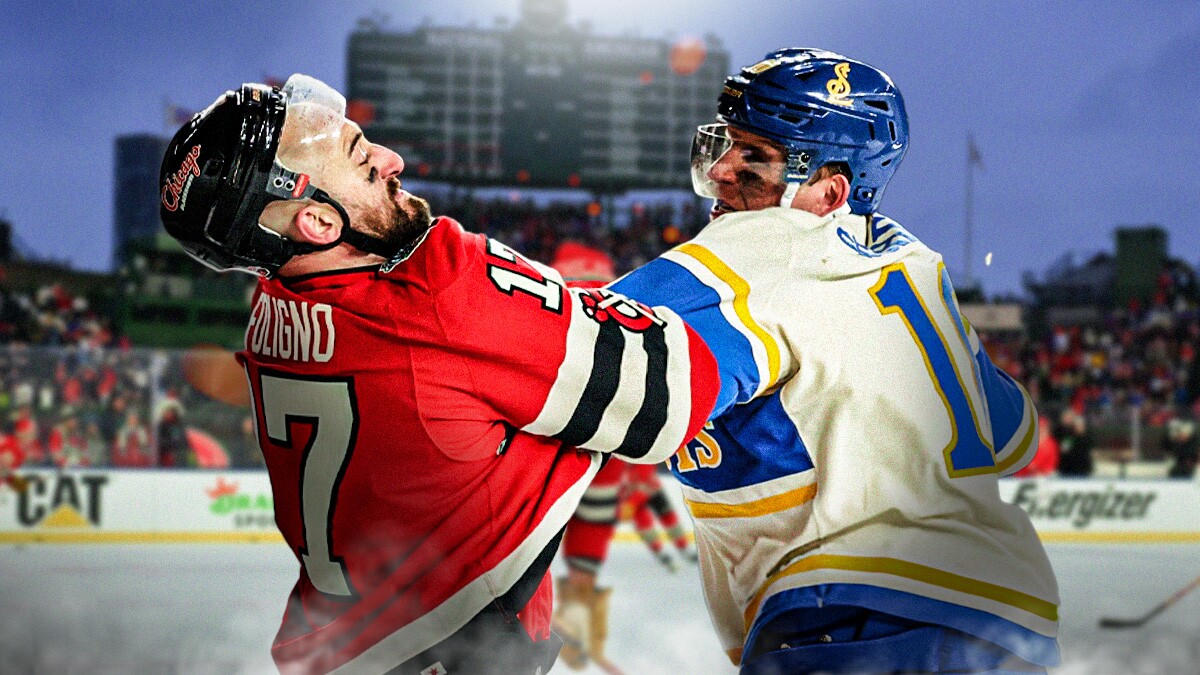 Nick Foligno and Brayden Schenn fighting if possible, inside Wrigley Field